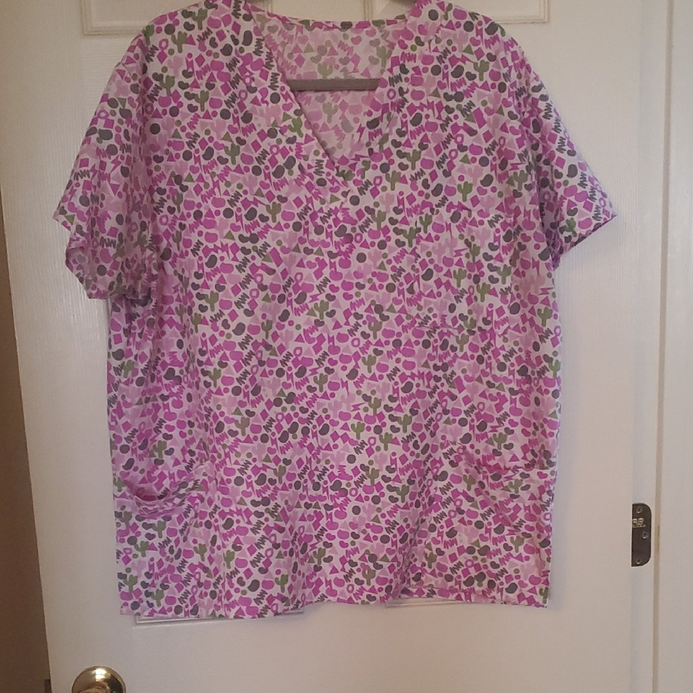 Pink and Green Scrub Top